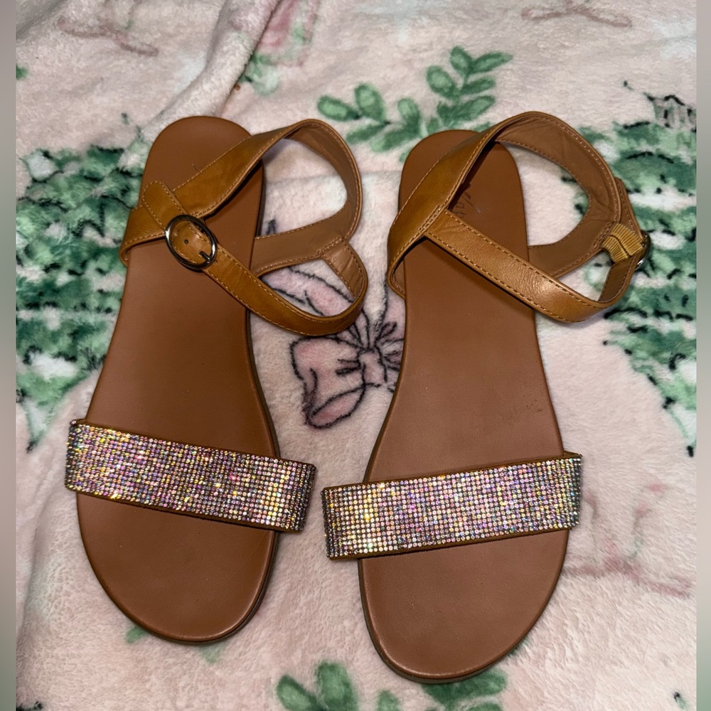 Brown Sandals with Rhinestone Straps
